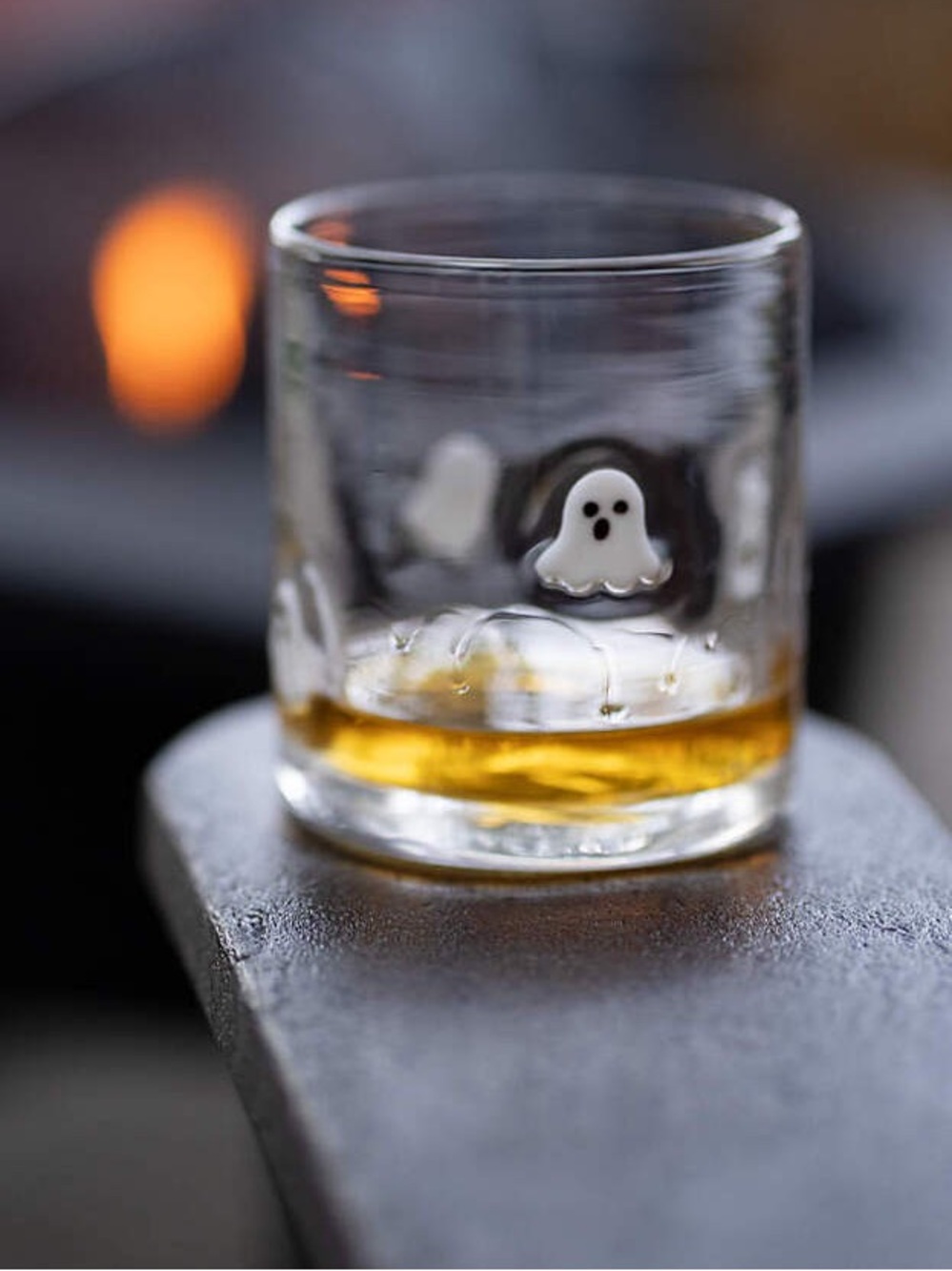 NWT set of 4) Halloween Ghost Icon Double Old-Fashioned Glass ( charm inlay)